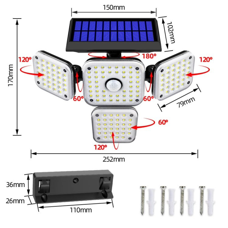 TG-TY051 4-Head Rotatable Solar Wall Light Body Sensor Outdoor Garden Waterproof Corridor Garden Lighting Street Light, Spec: 144 LED