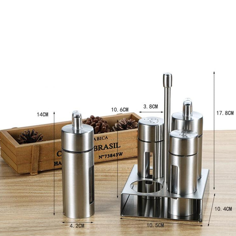 4 in 1 Stainless Steel Cruet with Base Powder Vinegar Bottle Set