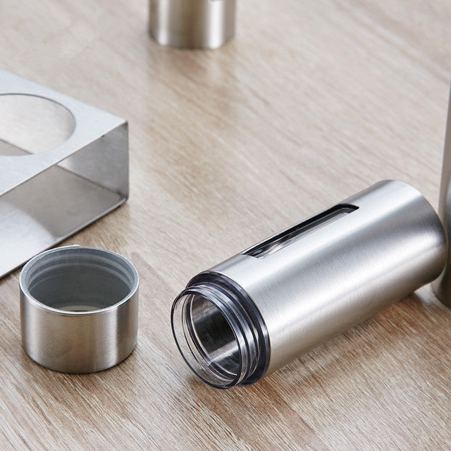 4 in 1 Stainless Steel Cruet with Base Powder Vinegar Bottle Set