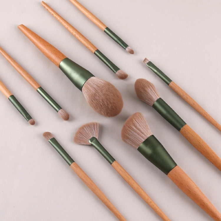 WC-QL10 10 In One Makeup Brush Set Wooden Handle Concealer Brush Foundation Brush Eye Shadow Brush,Specification: Makeup Brush + Bag