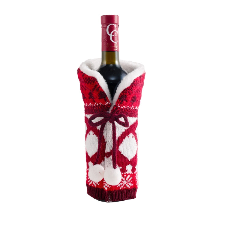 2 PCS Hair Ball Knit Red Wine Bottle Set Christmas Decoration Atmosphere Supplies
