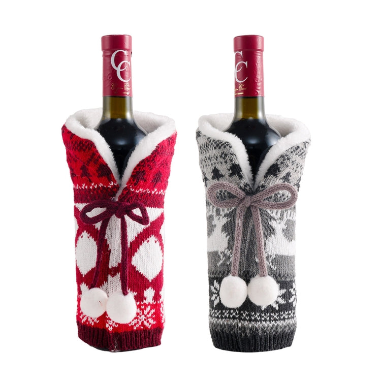 2 PCS Hair Ball Knit Red Wine Bottle Set Christmas Decoration Atmosphere Supplies