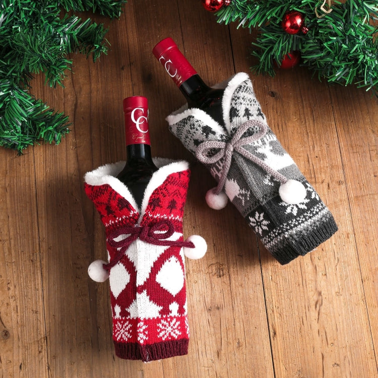 2 PCS Hair Ball Knit Red Wine Bottle Set Christmas Decoration Atmosphere Supplies
