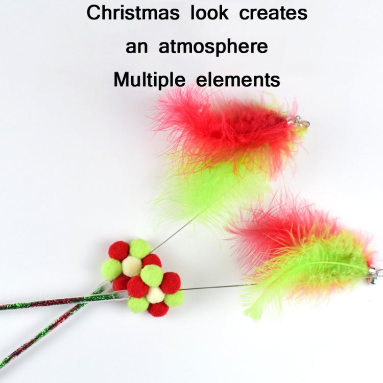 3 PCS Steel Wire Feather Long Pole Funny Cat Stick(Christmas Color)