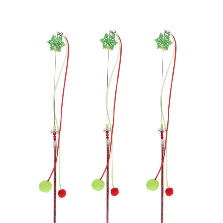 3 PCS Hairball Pendant Funny Cat Stick Scratch-Resistant Long Rod Wire Cat Toy(Christmas Color)