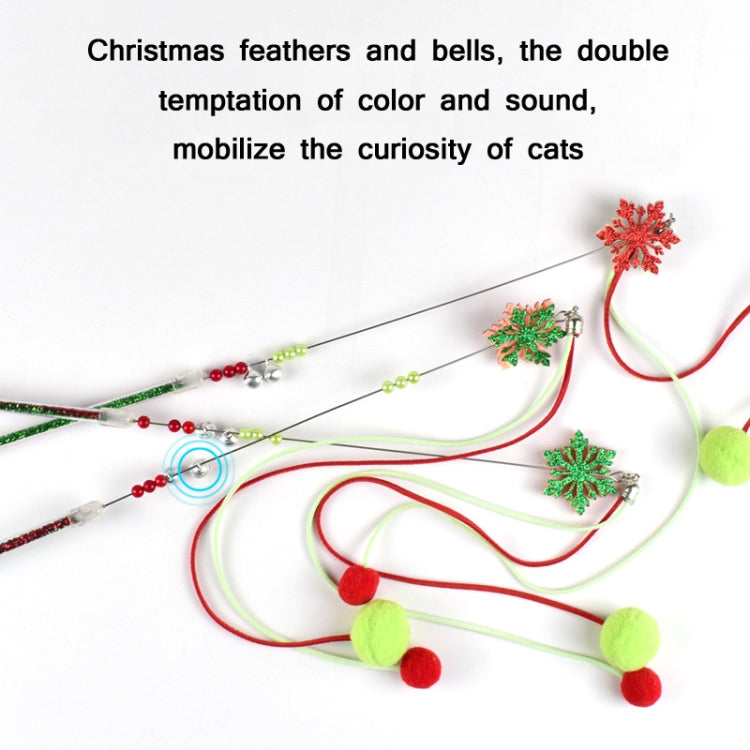3 PCS Hairball Pendant Funny Cat Stick Scratch-Resistant Long Rod Wire Cat Toy(Christmas Color)