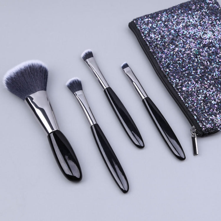 4 In 1 Black Pebbles Makeup Brush Set Eyeshadow Brush Foundation Brush Portable Makeup Brush,Style:  Brush + Makeup Brush Bag