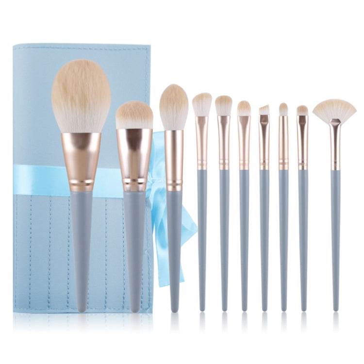 10 in 1 Haze Blue Makeup Brush Set Eyeshadow Brush Practical Commuter Makeup Brush,Style:  Brush + Bag