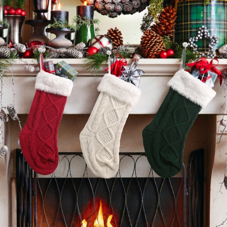Christmas Decoration Gift Bag Plush Knitted Socks Pendant(Green)
