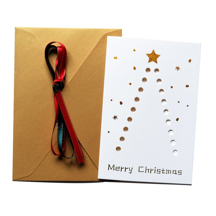 10 Sets DIY Gold Rim Ribbon Christmas Tree Greeting Card Bronzing Folding Christmas Card