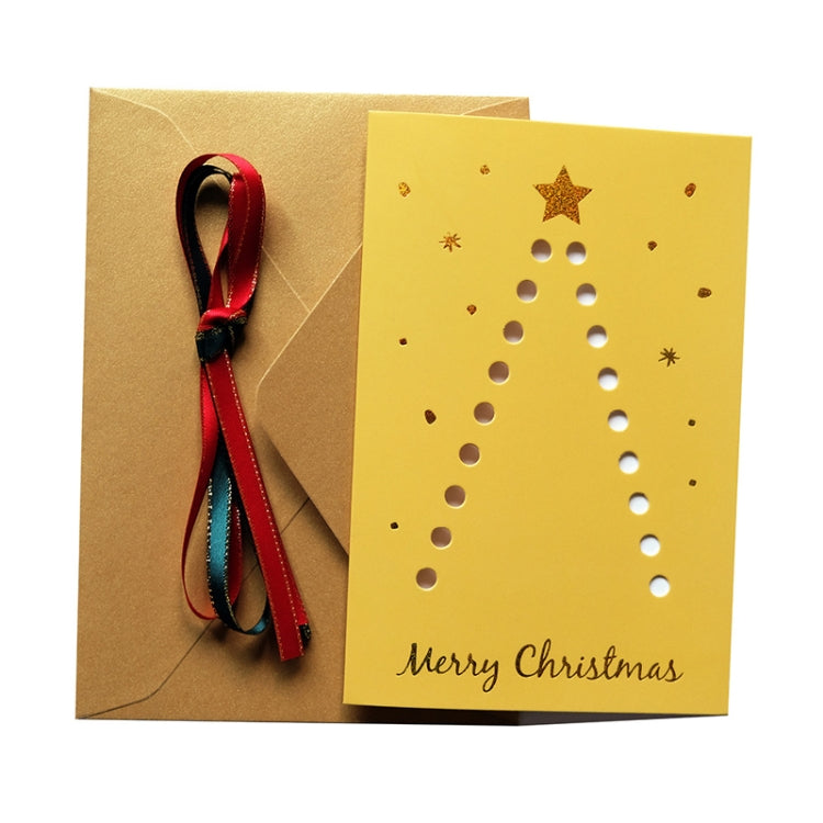 10 Sets DIY Gold Rim Ribbon Christmas Tree Greeting Card Bronzing Folding Christmas Card
