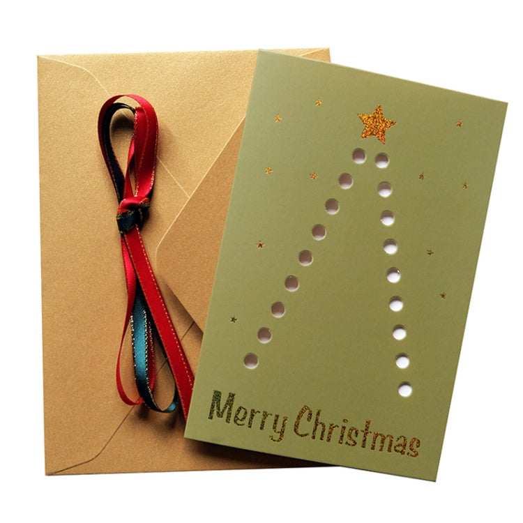 10 Sets DIY Gold Rim Ribbon Christmas Tree Greeting Card Bronzing Folding Christmas Card