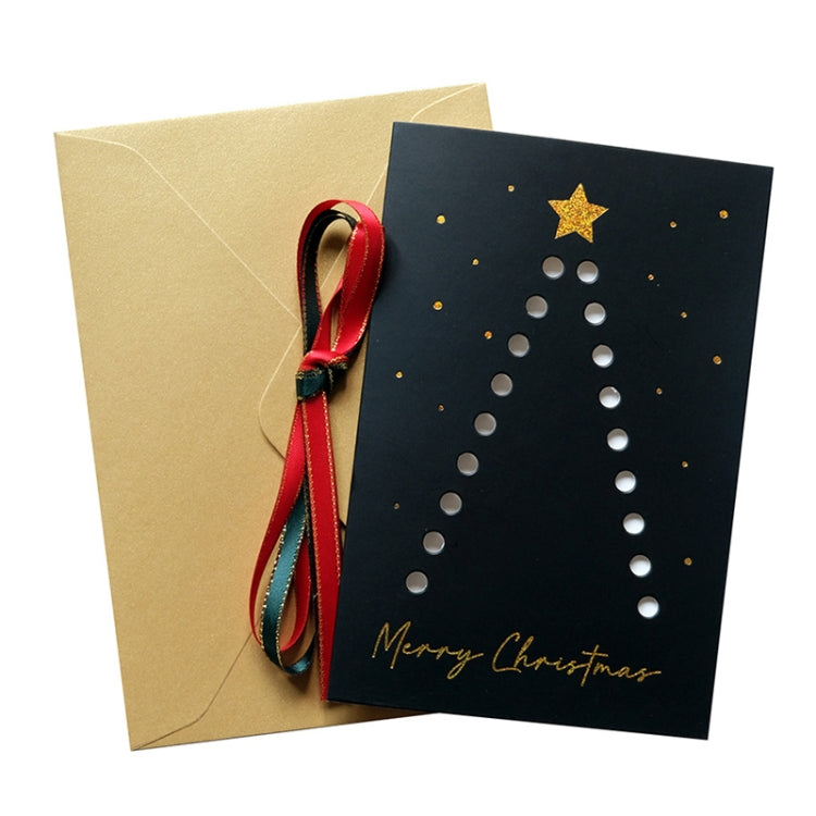 10 Sets DIY Gold Rim Ribbon Christmas Tree Greeting Card Bronzing Folding Christmas Card
