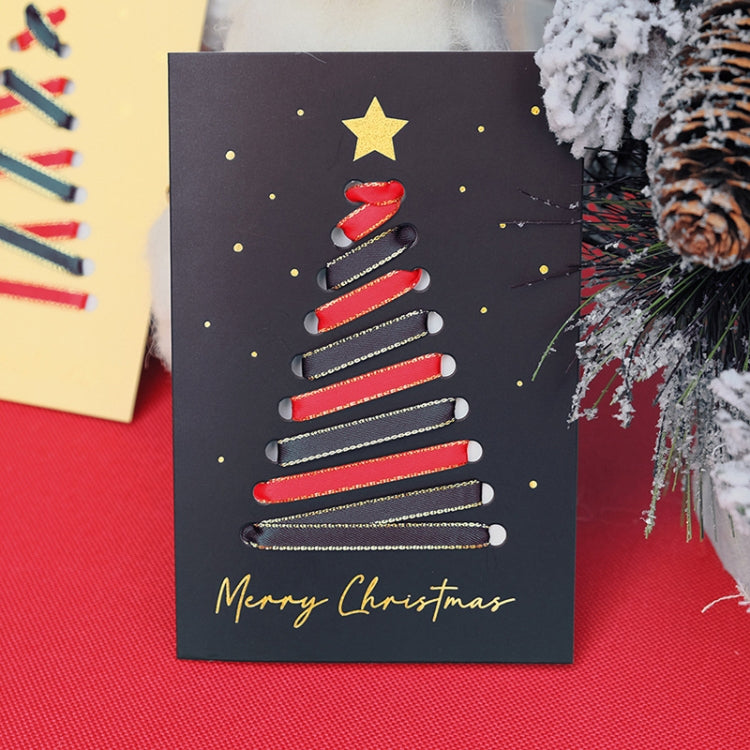10 Sets DIY Gold Rim Ribbon Christmas Tree Greeting Card Bronzing Folding Christmas Card
