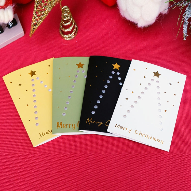 10 Sets DIY Gold Rim Ribbon Christmas Tree Greeting Card Bronzing Folding Christmas Card