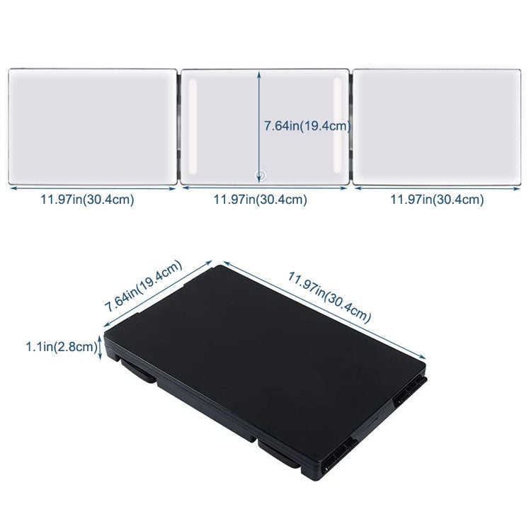 Three-Sided Mirror With LED Light Retractable Hanging Three-Fold Mirror
