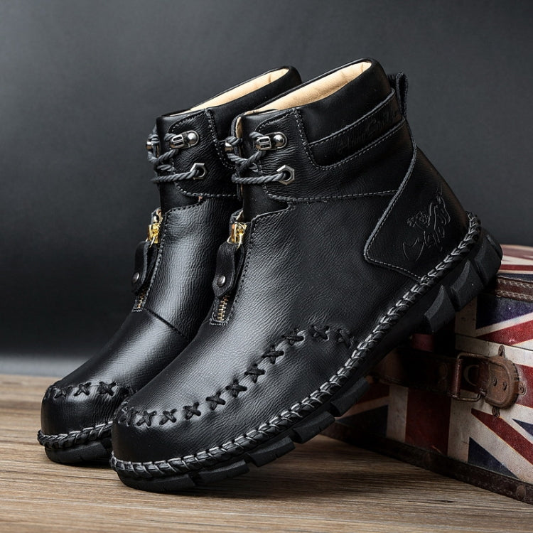 PO825 Autumn And Winter Men Martin Boots Leather Hand-stitched High-Top Men Shoes, Size: 44