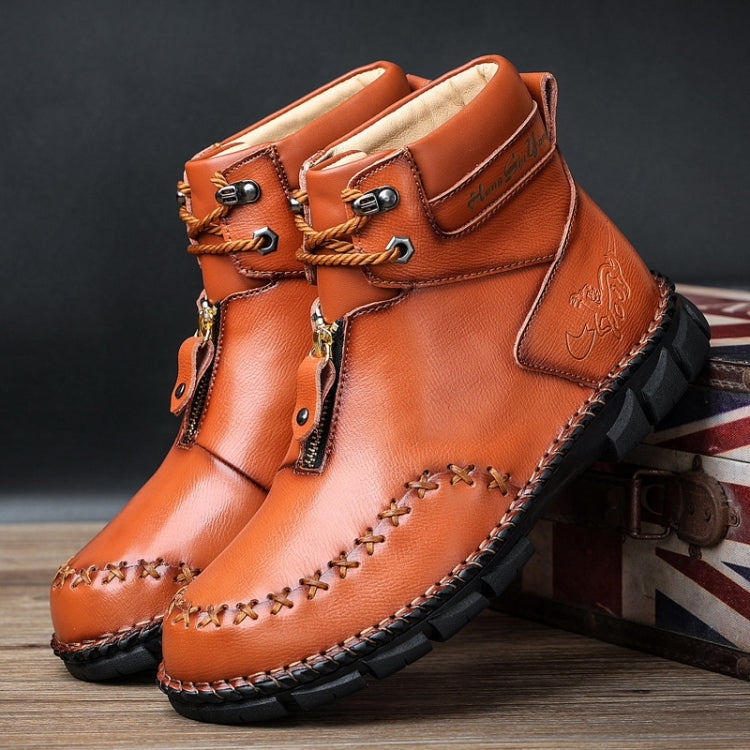 PO825 Autumn And Winter Men Martin Boots Leather Hand-stitched High-Top Men Shoes, Size: 44