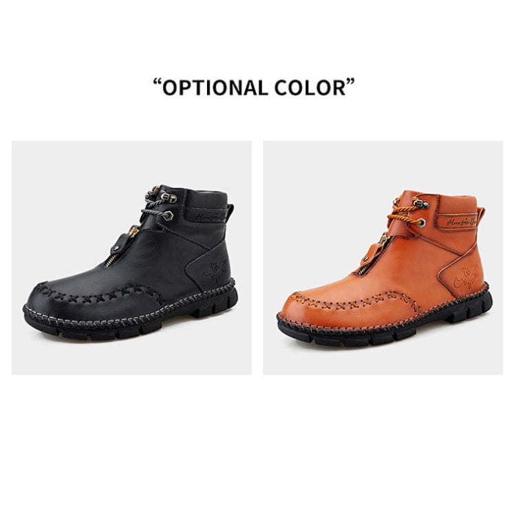 PO825 Autumn And Winter Men Martin Boots Leather Hand-stitched High-Top Men Shoes, Size: 44