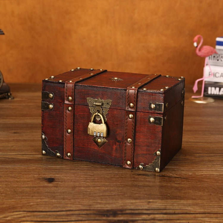 Wooden Square Vintage Jewelry Storage Box Indoor Shooting Props,Specificationï¼š Large With Retro Three-digit Lock