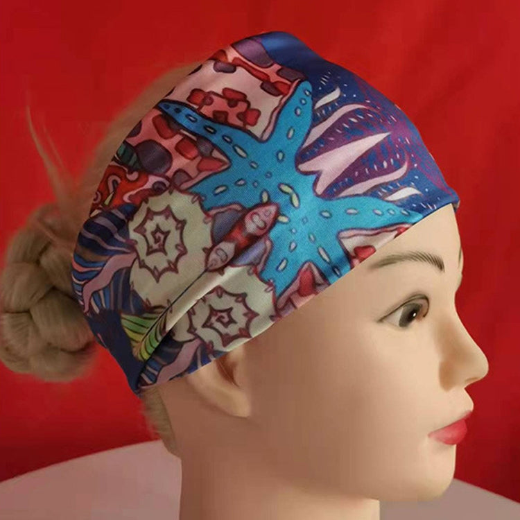 3 PCS Print Elastic Polyester Women Headband Sports Sweat Wide Version Bundle Belt