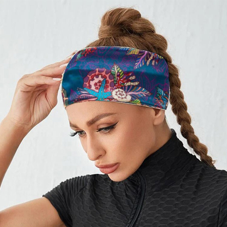 3 PCS Print Elastic Polyester Women Headband Sports Sweat Wide Version Bundle Belt