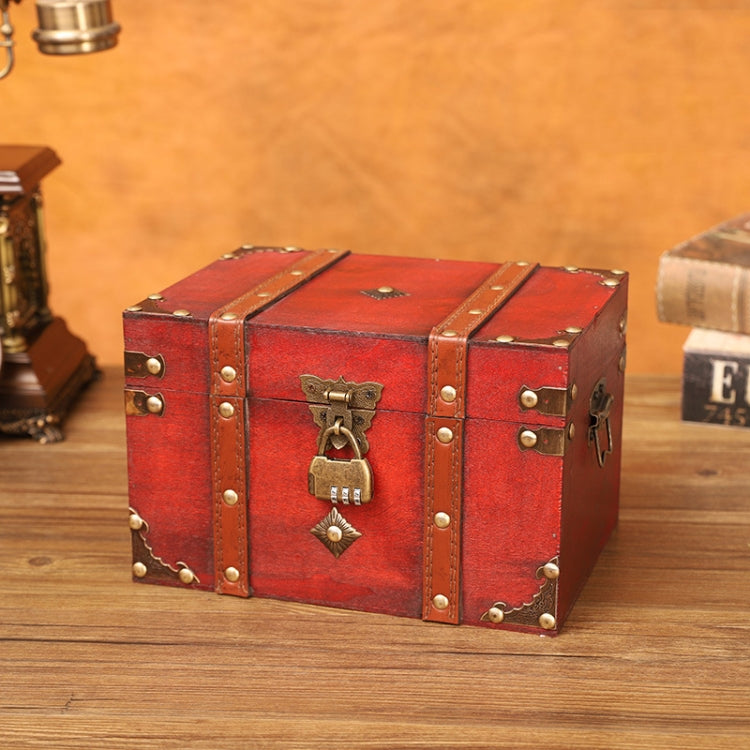 Antique Square Jewelry Storage Box Film And Television Props Wooden Boxï¼ŒSpecificationï¼š 6266-04DH10 Red Extra Large+Lock