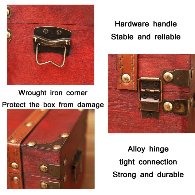 Antique Square Jewelry Storage Box Film And Television Props Wooden Boxï¼ŒSpecificationï¼š 6266-04DH10 Red Extra Large+Lock