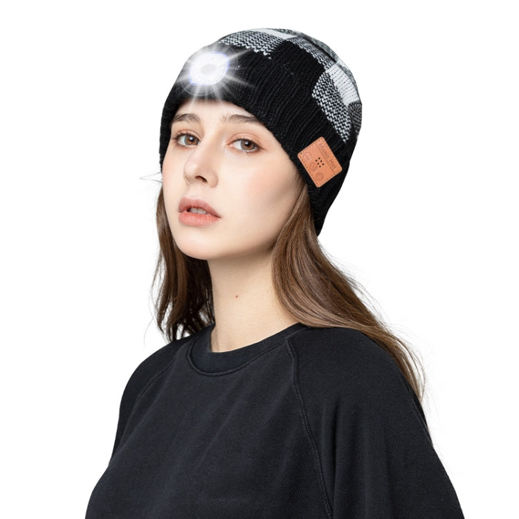M3-BL Bluetooth Music Headset Cap Double Ear Stereo LED Lighting Warning Knit Hat