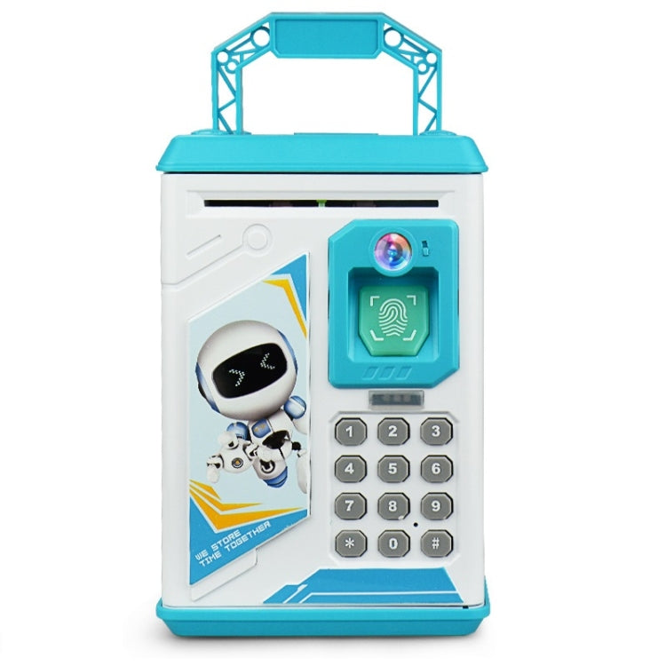 Children Cartoon Simulation Human Face Fingerprint Music Chinese British Switch Piggy Bank, Specificationï¼š Battery (Blue)
