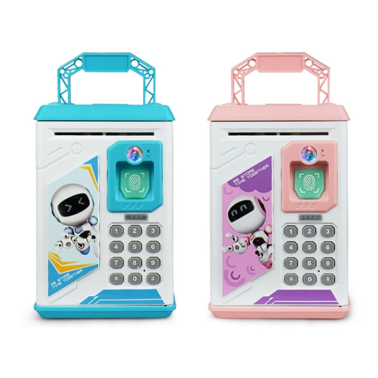 Children Cartoon Simulation Human Face Fingerprint Music Chinese British Switch Piggy Bank, Specificationï¼š Battery (Blue)