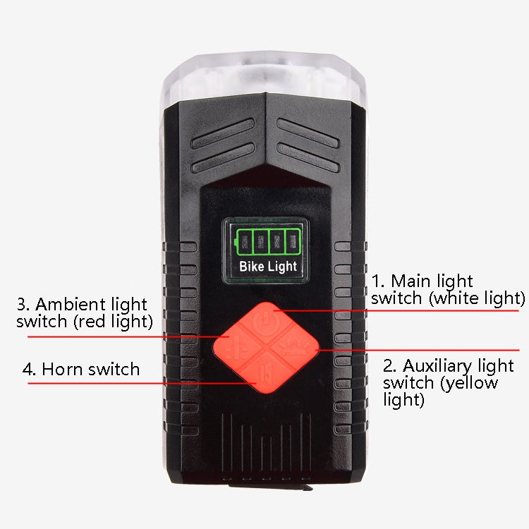 TG-ZX01501 LED Bicycle Front Light Night Riding Warning Light USB Charging Strong Light With Speaker Riding Light(TG-ZX01501)