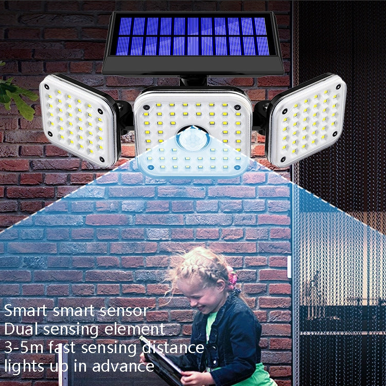 112 LED Solar 3-Head Rotatable Wall Lights Human Sense Outdoor Waterproof Garden Street Light