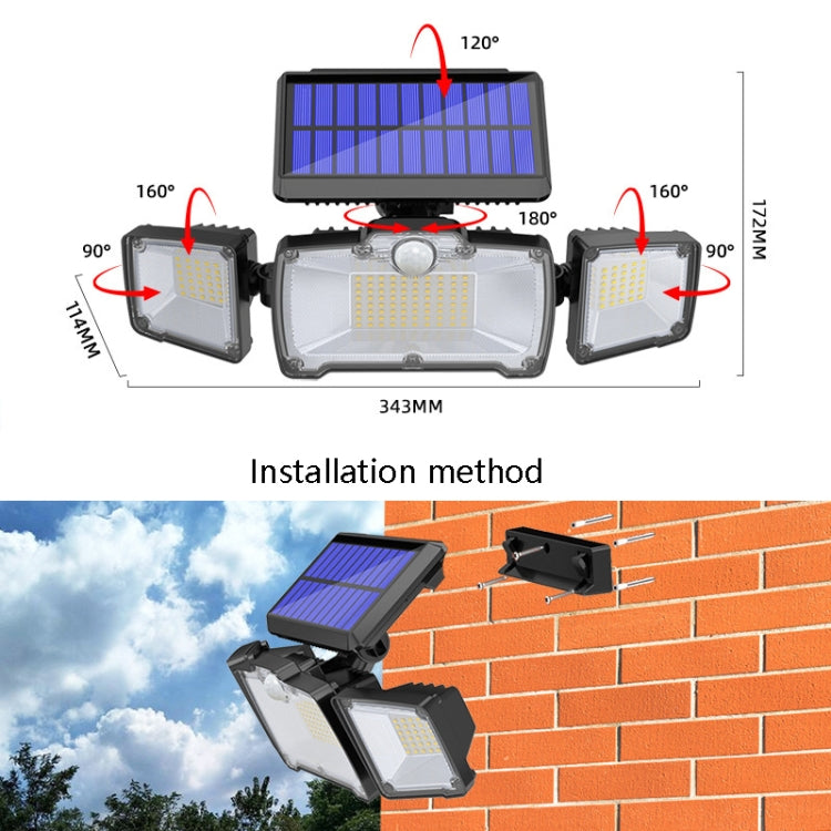 TG-TY073 218 LED Solar 3-Head Wall Light Body Sensing Outdoor Garden Waterproof Street Light With Remote Control(White Light)