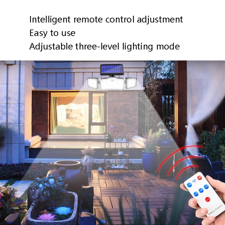 TG-TY073 218 LED Solar 3-Head Wall Light Body Sensing Outdoor Garden Waterproof Street Light With Remote Control(White Light)