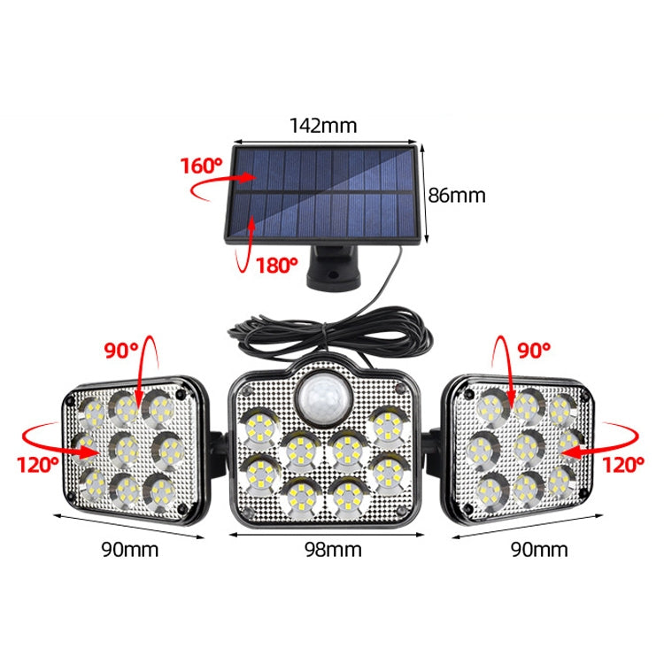 TG-TY075 Solar 3-Head Rotatable Wall Light Body Sensation Outdoor Waterproof Garden Light, Style: 138 LED Splitable