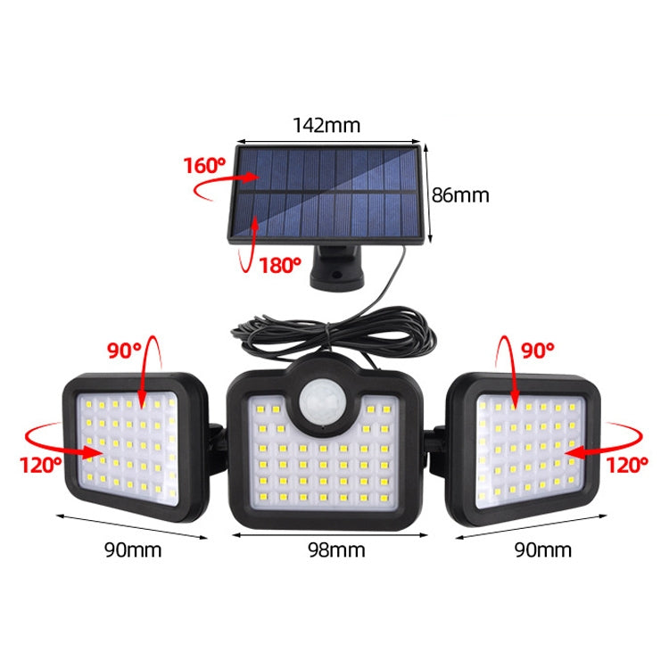 TG-TY075 Solar 3-Head Rotatable Wall Light Body Sensation Outdoor Waterproof Garden Light, Style: 108 LED Splitable