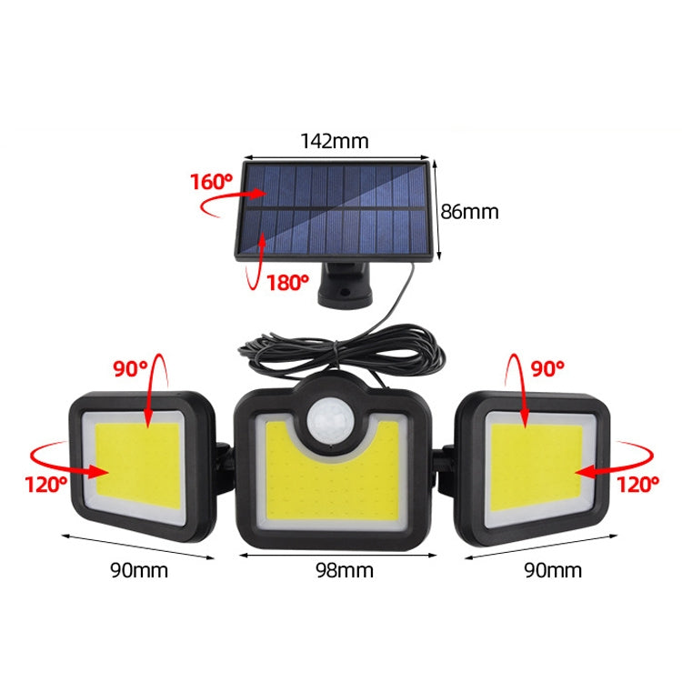 TG-TY075 Solar 3-Head Rotatable Wall Light Body Sensation Outdoor Waterproof Garden Light, Style: 171 COB Splitable