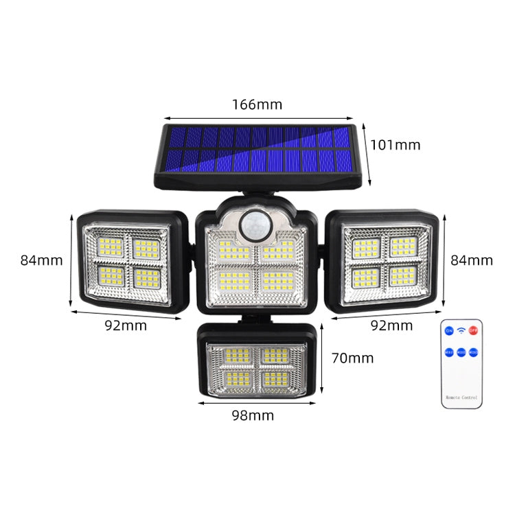 TG-TY085 Solar 4-Head Rotatable Wall Light with Remote Control Body Sensing Outdoor Waterproof Garden Lamp, Style: 198 LED Integrated