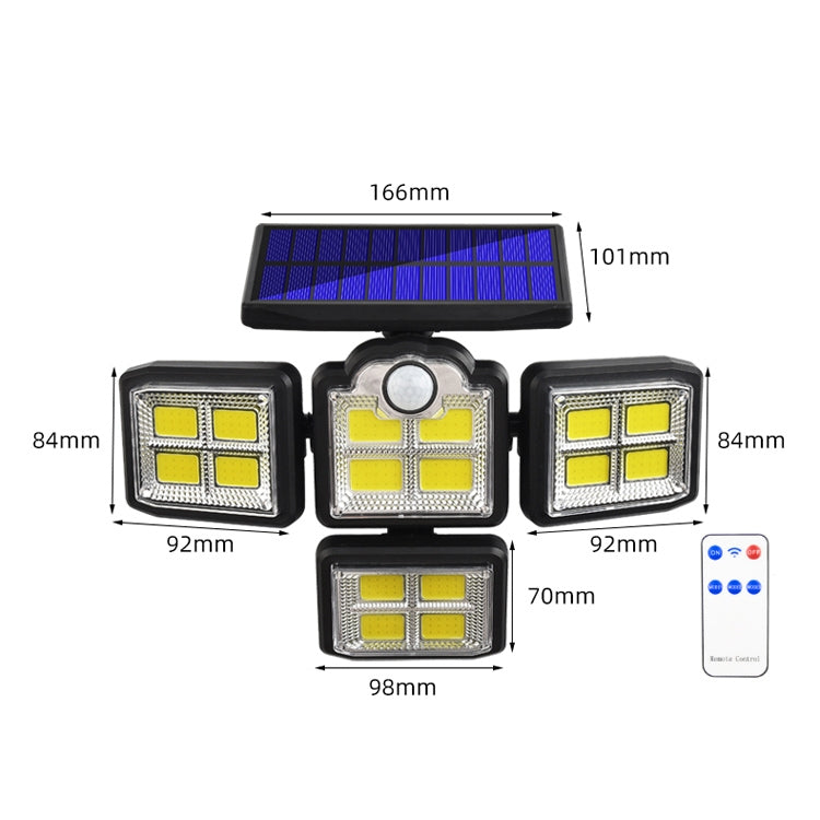 TG-TY085 Solar 4-Head Rotatable Wall Light with Remote Control Body Sensing Outdoor Waterproof Garden Lamp, Style: 198 COB Integrated