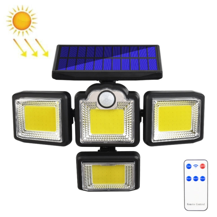 TG-TY085 Solar 4-Head Rotatable Wall Light with Remote Control Body Sensing Outdoor Waterproof Garden Lamp, Style: 192 COB Integrated