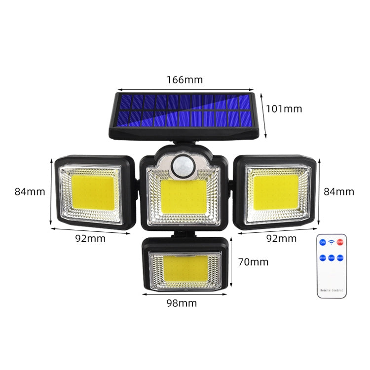 TG-TY085 Solar 4-Head Rotatable Wall Light with Remote Control Body Sensing Outdoor Waterproof Garden Lamp, Style: 192 COB Integrated