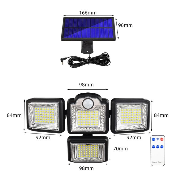 TG-TY085 Solar 4-Head Rotatable Wall Light with Remote Control Body Sensing Outdoor Waterproof Garden Lamp, Style: 192 LED Separated