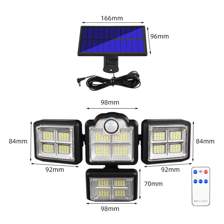 TG-TY085 Solar 4-Head Rotatable Wall Light with Remote Control Body Sensing Outdoor Waterproof Garden Lamp, Style: 198 LED Separated