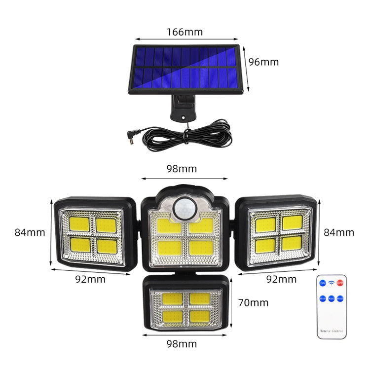 TG-TY085 Solar 4-Head Rotatable Wall Light with Remote Control Body Sensing Outdoor Waterproof Garden Lamp, Style: 198 COB Separated