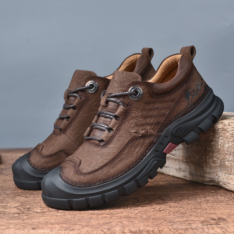 AS6058 Autumn Men Outdoor Hiking Shoes Lace-up Round Head Leather Shoes, Size: 45