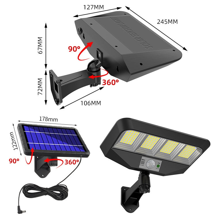 TG-TY081 LED Solar Wall Light Body Sensation Outdoor Waterproof Courtyard Lamp with Remote Control, Style: 138 LED Splitable