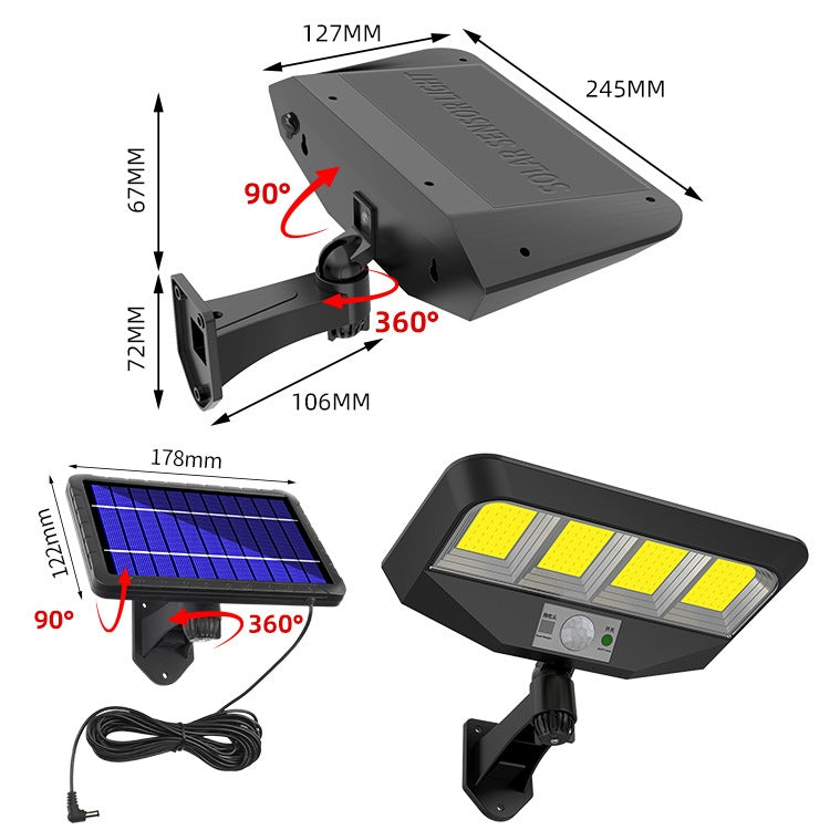 TG-TY081 LED Solar Wall Light Body Sensation Outdoor Waterproof Courtyard Lamp with Remote Control, Style: 138 COB Splitable