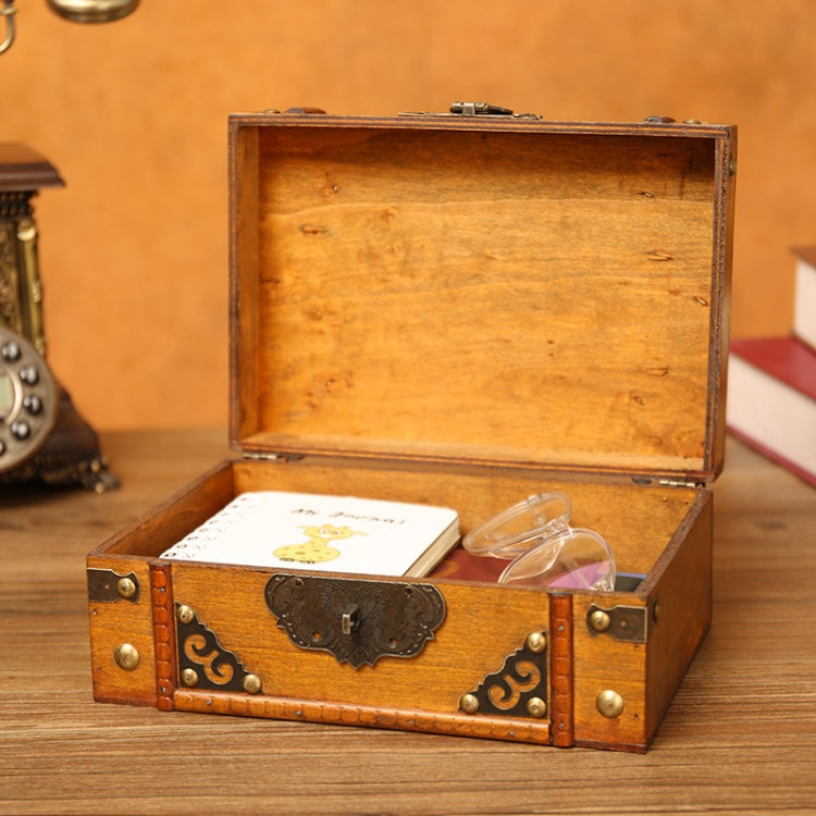 Antique Distressed Cosmetic Storage Box Dressing Table Props For Shooting Scenesï¼ŒSpecificationï¼š 6280-01GK02 Yellow + Lock