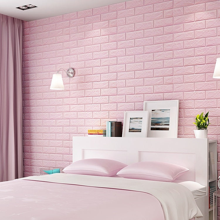 5 PCS 3D Stereo Self-Adhesive Foam Brick Wall Stickers Waterproof And Moisture-Proof Wipeable Stickers, Specification: Strong Glue Pink 70x77cm